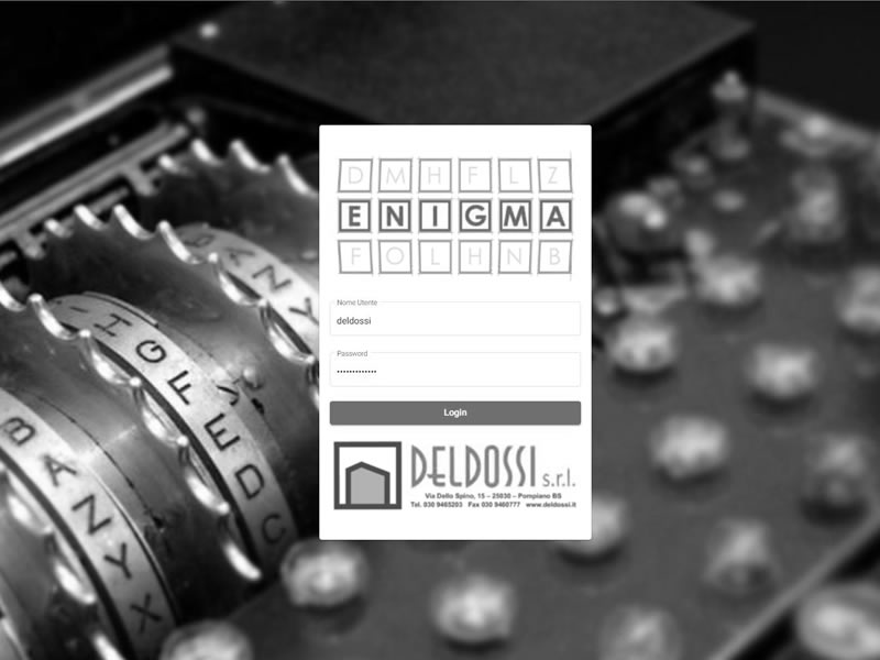 log in programma ENIGMA, realizzato dalla ditta deldossi