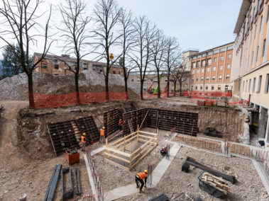 cantiere scavi lavori all'Università Cattolica di Brescia